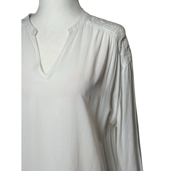 Ellen Tracy Womens Top White Boho Blouse With Embroidered Detail Size M - Picture 5 of 11